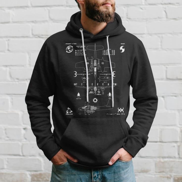 Grumman F7f-3 Tigercat Armor & Tanks 3View Technical Drawing Hoodie Gifts for Him