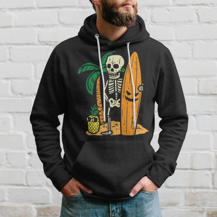 Hawaii Surfer Skeleton Cool Chill Halloween Beach Hoodie Gifts for Him