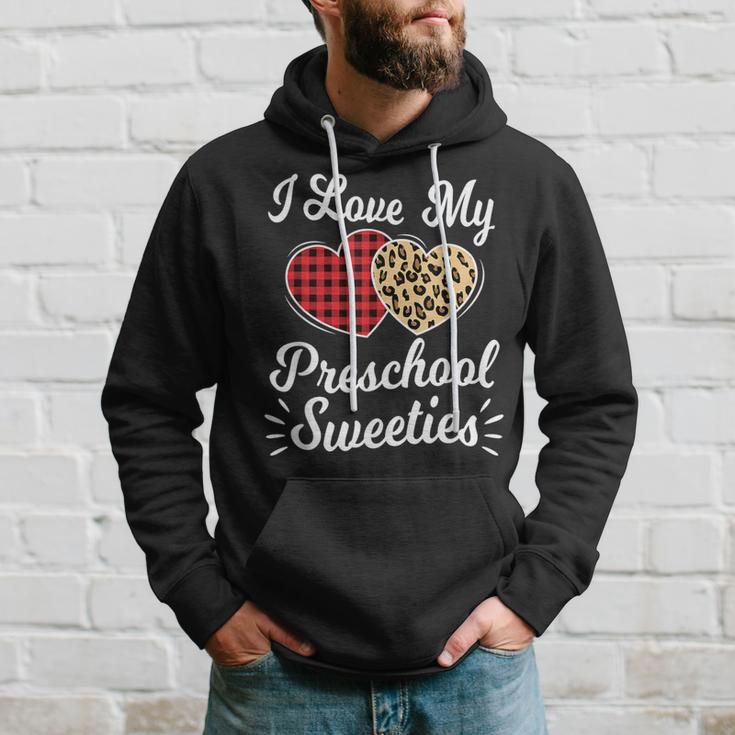 Heart Leopard Buffalo Plaid Valentines Day Preschool Teacher Hoodie Gifts for Him