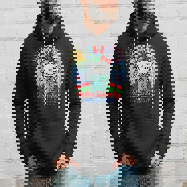 Hello Liberty With Kitty 4Th Of July Usa Flag And Firework Hoodie Gifts for Him