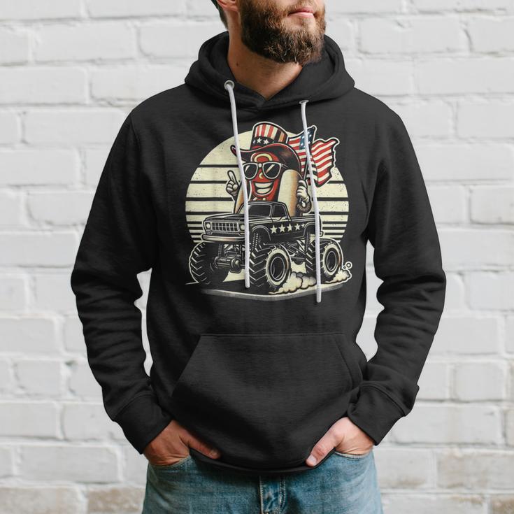 Hotdog Riding Monster Truck 4Th Of July Usa Flag Cute Hotdog Hoodie Gifts for Him