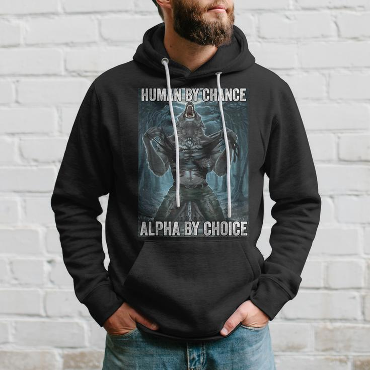 Human By Chance Alpha By Choice Cool Alpha Wolf Meme Hoodie Gifts for Him