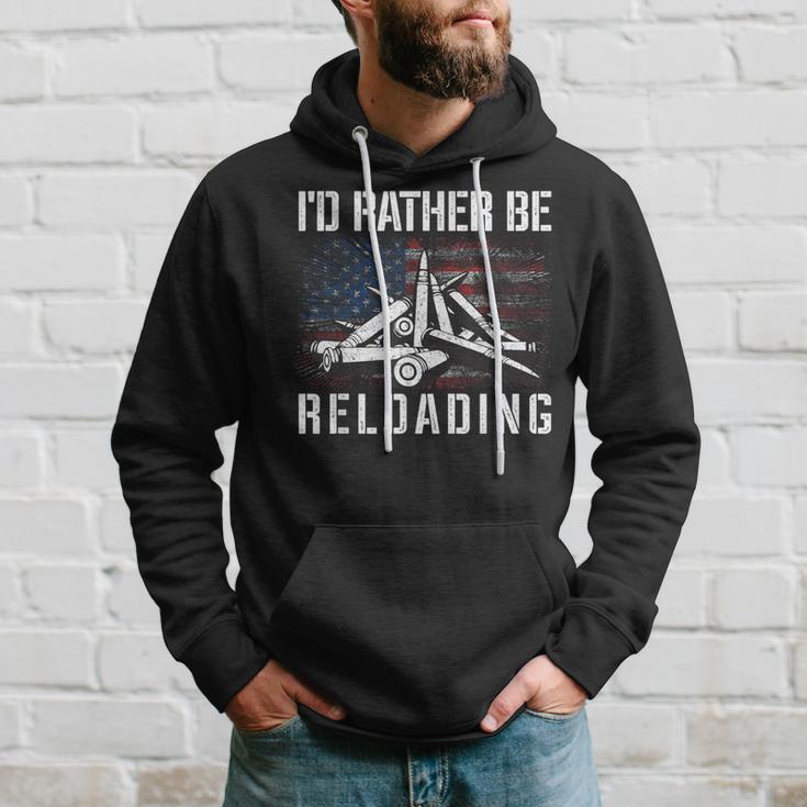 I'd Rather Be Reloading Shooter Guns Ammo American Flag Hoodie Gifts for Him