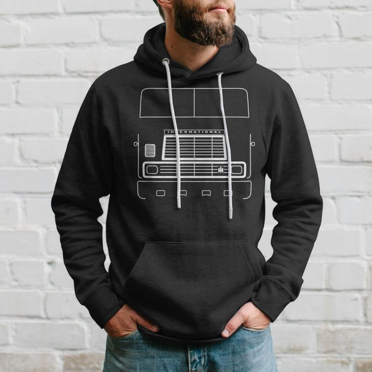 International Harvester Vintage Big Rig Truck White Outline Hoodie Gifts for Him