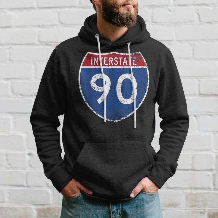 Interstate 90 Distressed Grunge Vintage Look Hoodie Gifts for Him