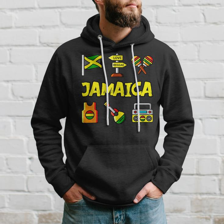Jamaica Icons Jamaican Flag Love Reggae Guitar Maracas Hoodie Gifts for Him