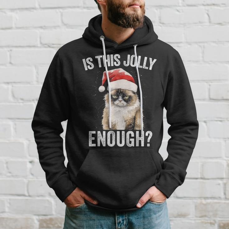 Is This Jolly Enough Christmas Cat Santa Hat Grumpy Hoodie Gifts for Him