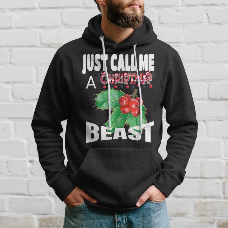 Just Call A Christmas Beast With Cute Holly Leaf Hoodie Gifts for Him