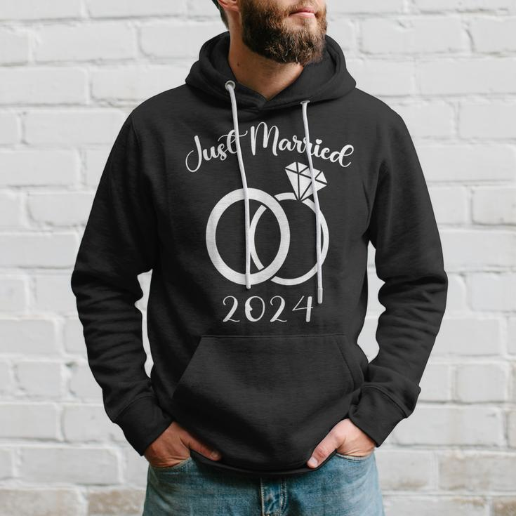 Just Married 2024 Wedding Rings Matching Couple Newlyweds Hoodie Gifts for Him