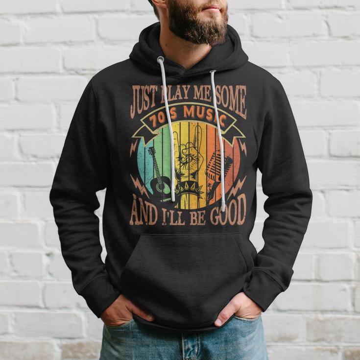 Just Play 70S Music Rock N Roll Lover Retro Vintage Quotes Hoodie Gifts for Him