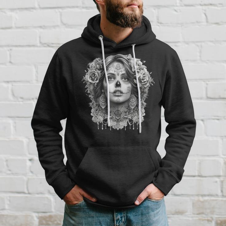 La Catrina Eleganz Elegante Sugar Skull Dame Hoodie Geschenke für Ihn