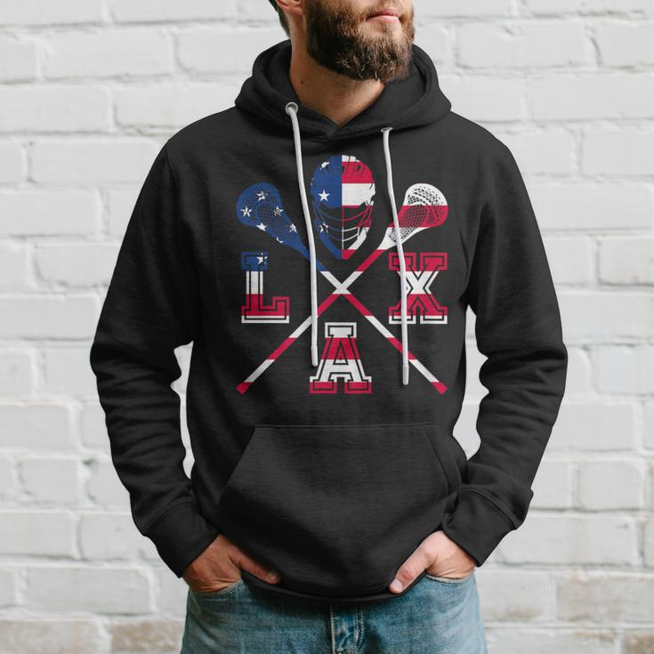Lacrosse Outfit American Flag Lax Helmet & Sticks Team Hoodie Gifts for Him