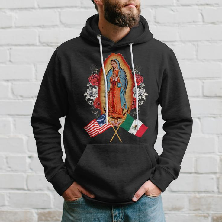 Our Lady Virgen De Guadalupe Mexican American Flag Hoodie Gifts for Him