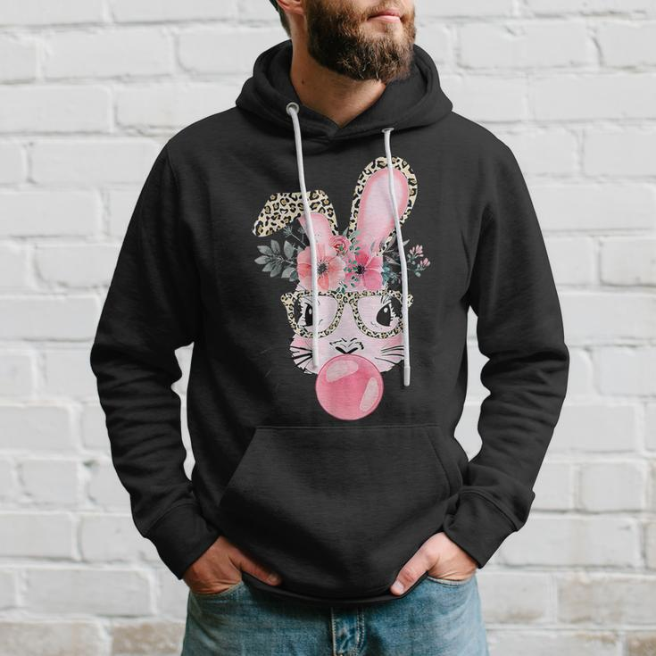 Leopard Print Rabbit Bunny Blowing Bubble Gum Easter Day Hoodie Gifts for Him