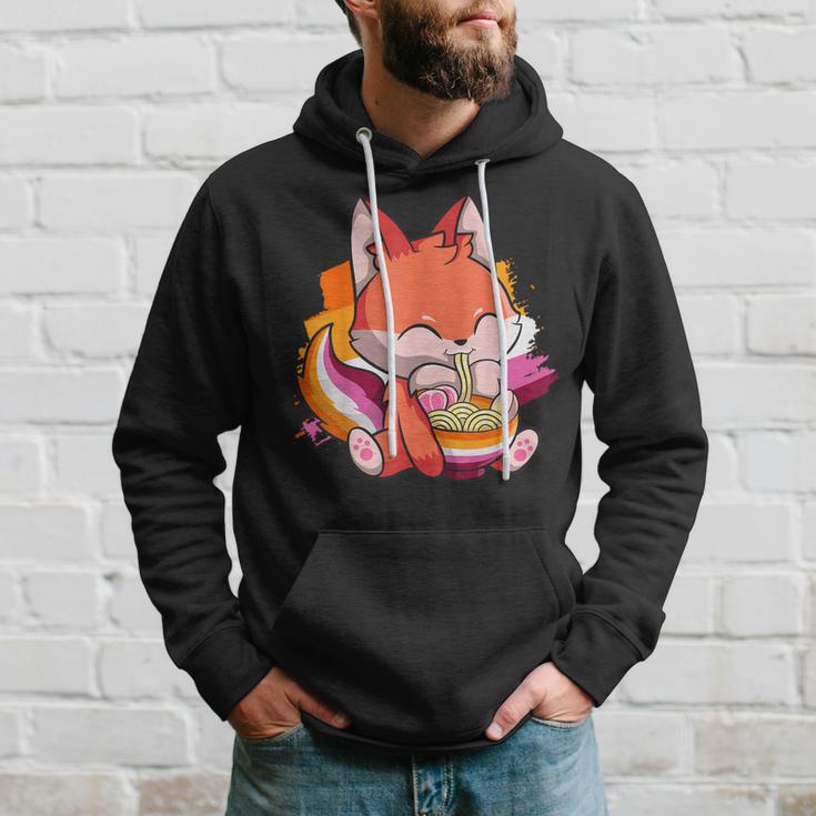 Lesbian Pride Gay Kawaii Fox Ramen Noodles Lesbian Flag Hoodie Gifts for Him