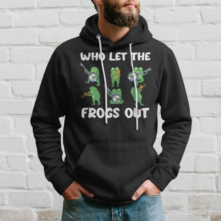 Who Let The Frogs Out Music Frog Lover And Bullfrog Hunter Hoodie Gifts for Him