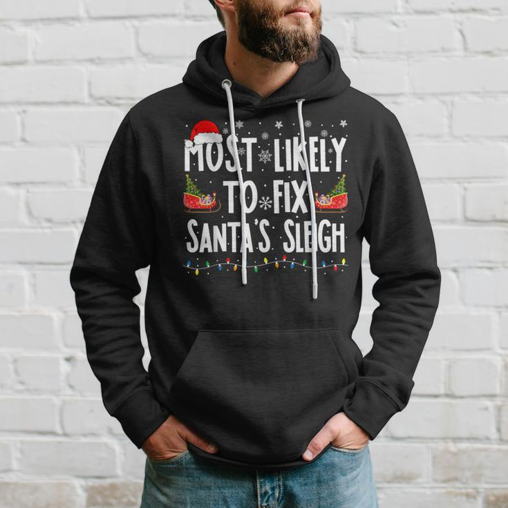 Most Likely To Fix Santa Sleigh Family Matching Christmas Hoodie Gifts for Him