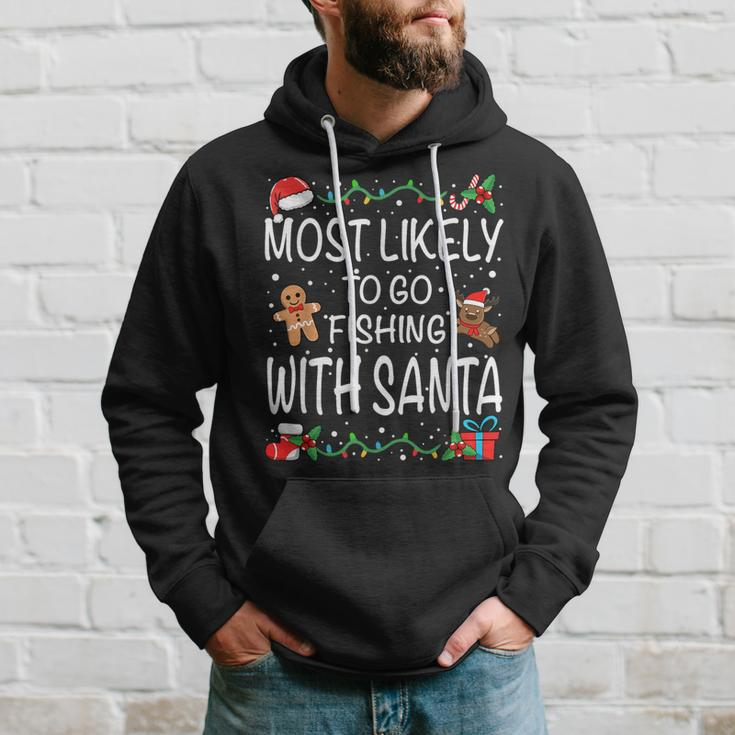 Most Likely To Go Fishing With Santa Family Christmas Hoodie Gifts for Him
