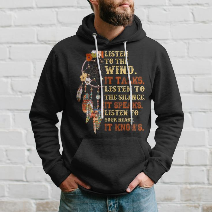 Listen To The Wind It Talks Native American Proverb Quotes Hoodie Gifts for Him