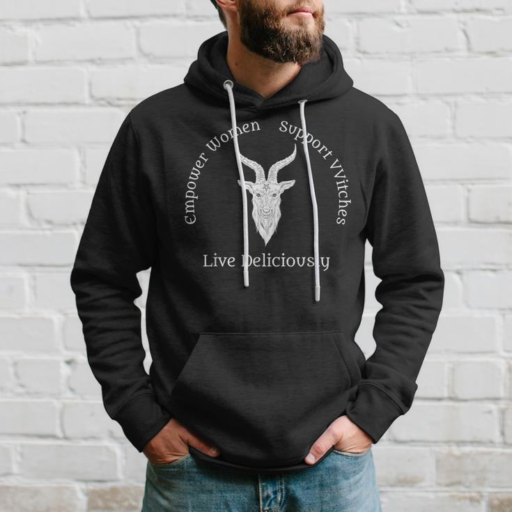Live Deliciously Occult Pagan Witch White Text Hoodie Gifts for Him