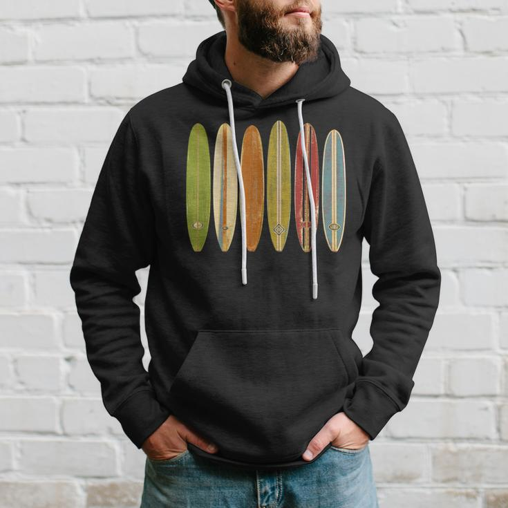 Longboard Surfboards Vintage Retro Style Surfing Hoodie Gifts for Him