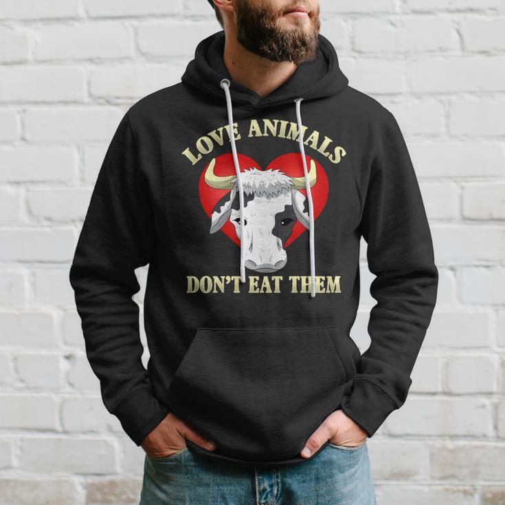 Love Animals Don't Eat Them Vegan Vegetarian Cow Face Hoodie Gifts for Him