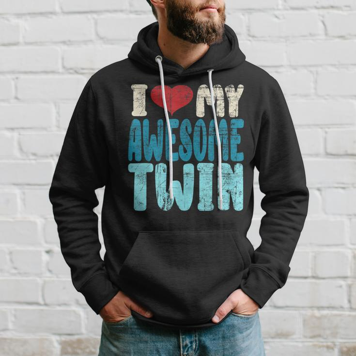 I Love My Awesome Twin Twins Brothers Matching Distressed Hoodie Gifts for Him