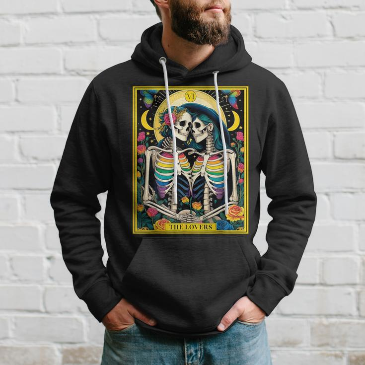 The Lovers Tarot Card Roses Lesbian Goth Kissing Skeletons Hoodie Gifts for Him