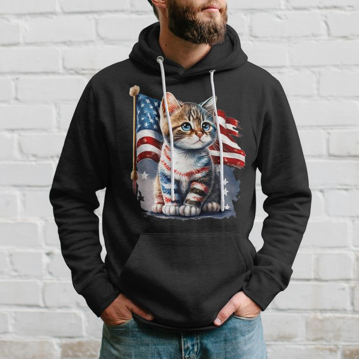 Memorial Day Cat 4Th Of July Patriotic Usa Flag Hoodie Gifts for Him