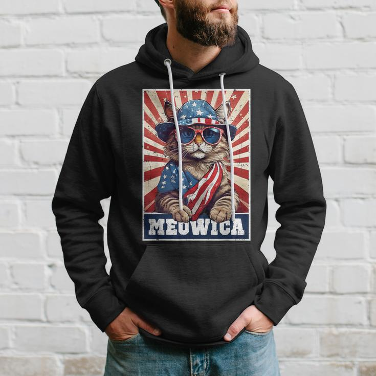 Meowica 4Th Of July Cat American Flag Cat 4Th Of July Hoodie Gifts for Him
