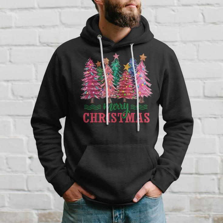 Merry And Bright Pink Christmas Tree Pink Christmas Costume Hoodie Gifts for Him