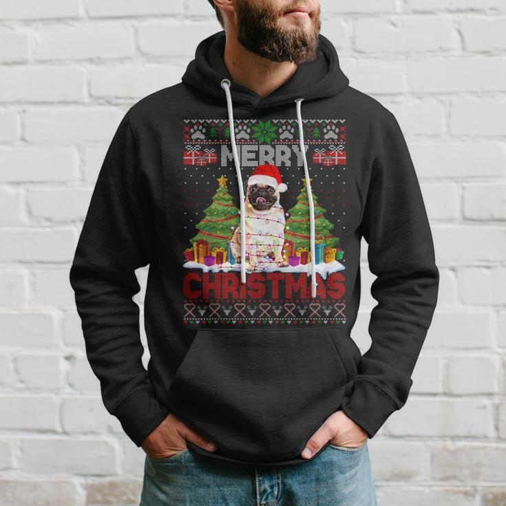Merry Christmas Santa Light Pug Dog Family Ugly Sweater Hoodie Gifts for Him