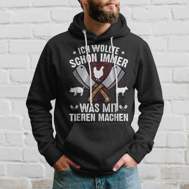 Metzger Was Mit Tieren Text In German Hoodie Geschenke für Ihn