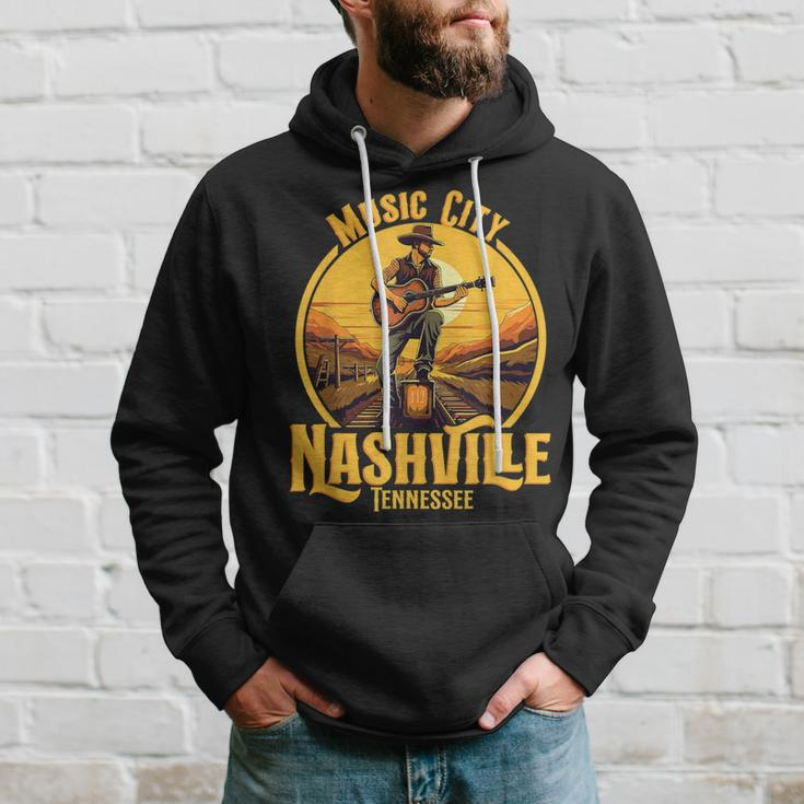 Music City Nashville Tennessee Vintage Guitar Country Music Hoodie Gifts for Him