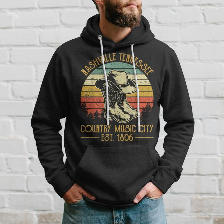 Nashville Tennessee Cowboy Boots Hat Country Music City Hoodie Gifts for Him