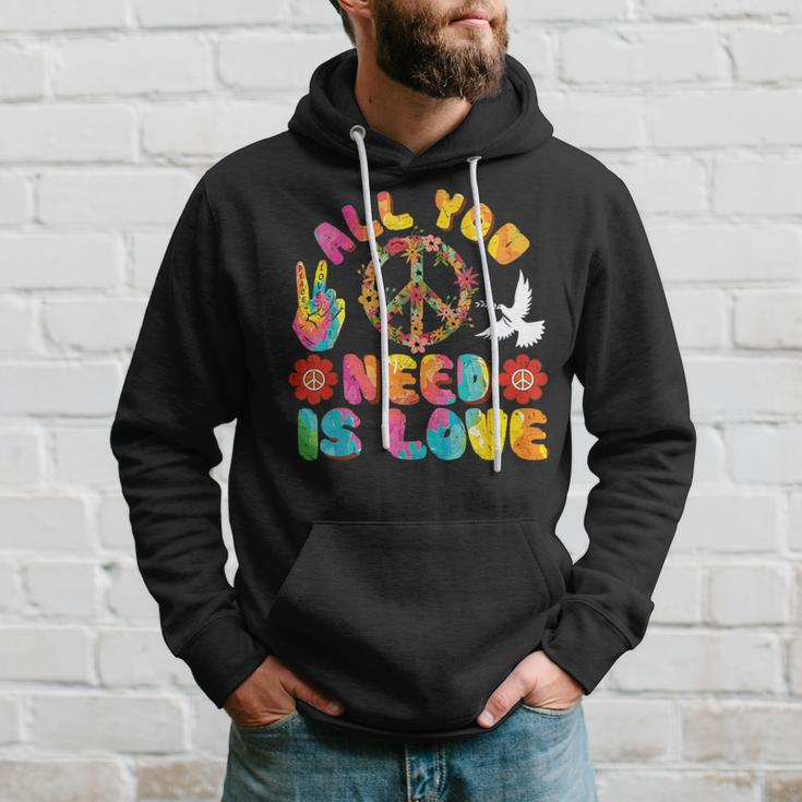 All You Need Is Love Tie Dye Peace Sign 60S 70S Peace Sign Hoodie Gifts for Him