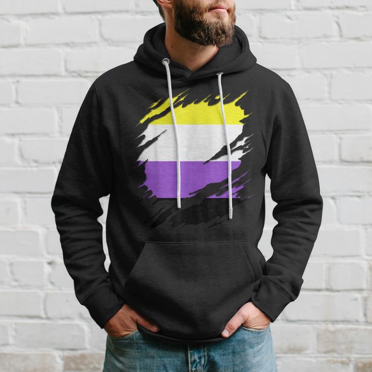 Non-Binary Enby Pride Flag Ripped Hoodie Gifts for Him