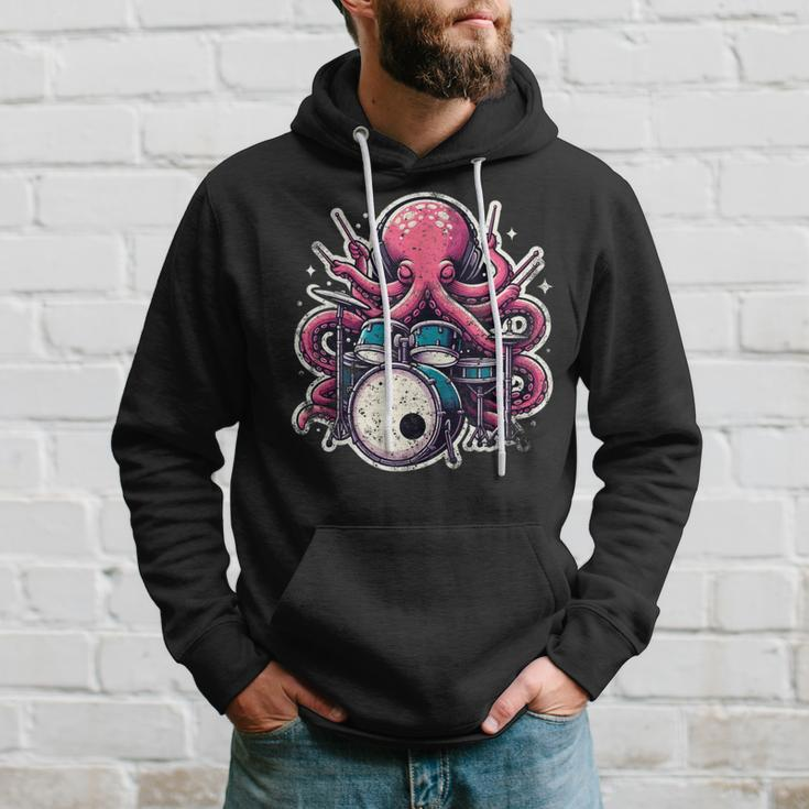 Octopus Playing Drums Drummer Musician Drumming Band Hoodie Gifts for Him