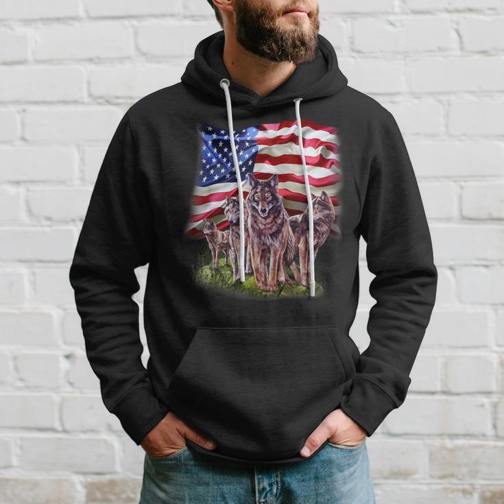 Patriotic Usa Wolves Pack North America Wolf Hoodie Gifts for Him