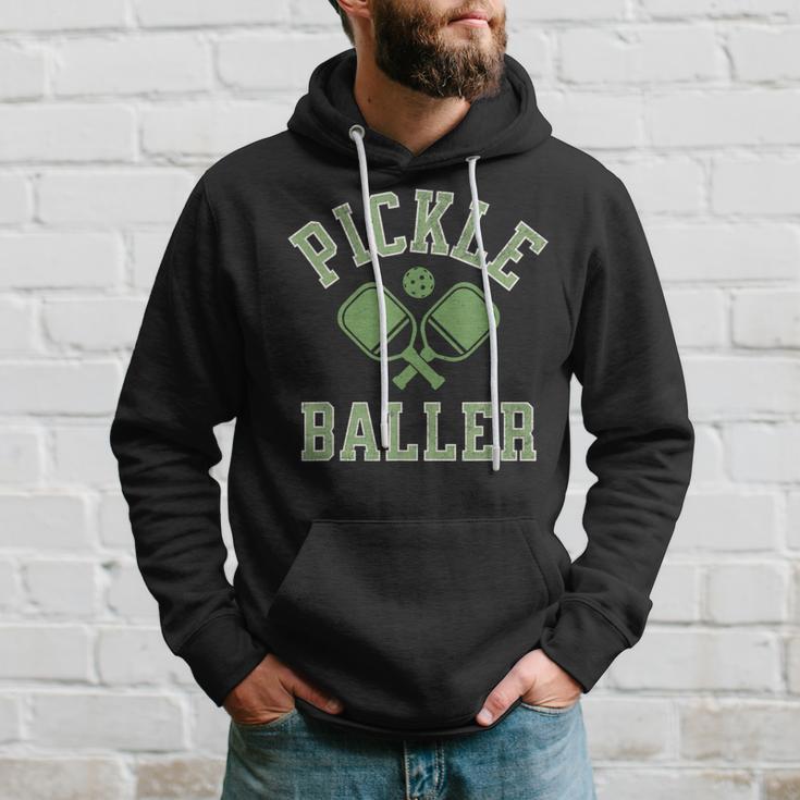 Pickle Baller Distressed Retro Athletic Pickleball Hoodie Gifts for Him