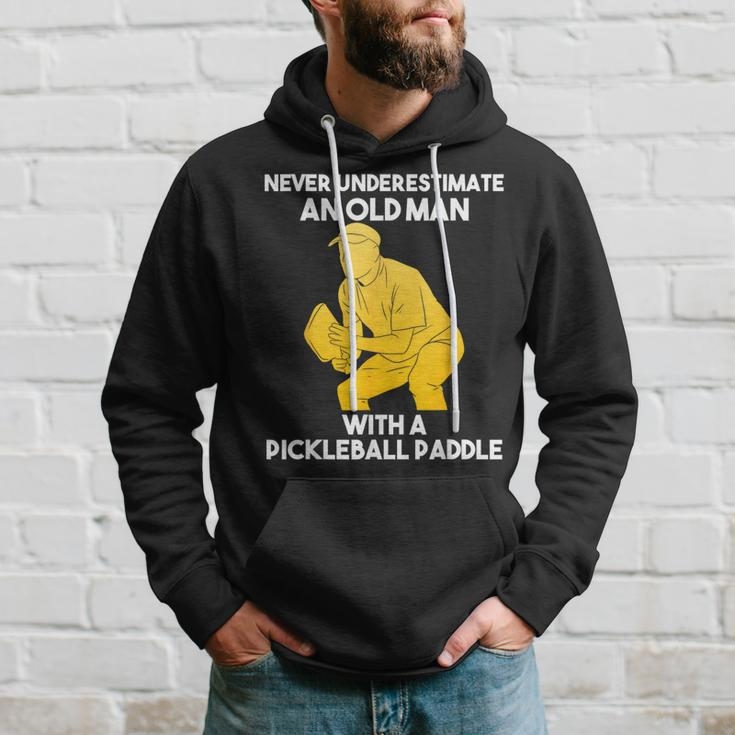 Pickleball Never Underestimate Old Man Grandpa Grandfather Hoodie Gifts for Him