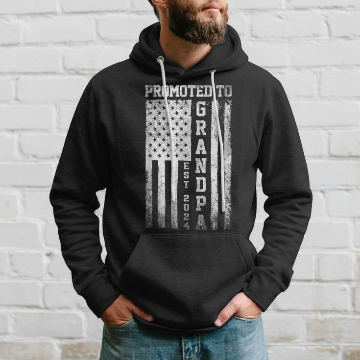 Promoted To Grandpa Est 2024 American Flag Hoodie Gifts for Him