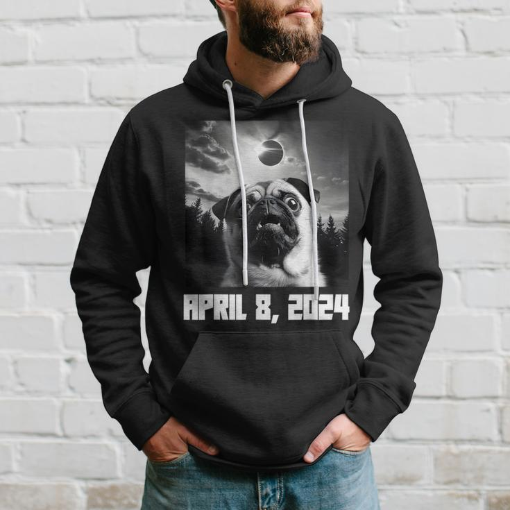 Pug Taking Selfie Totality 04 08 24 Total Solar Eclipse 2024 Hoodie Gifts for Him