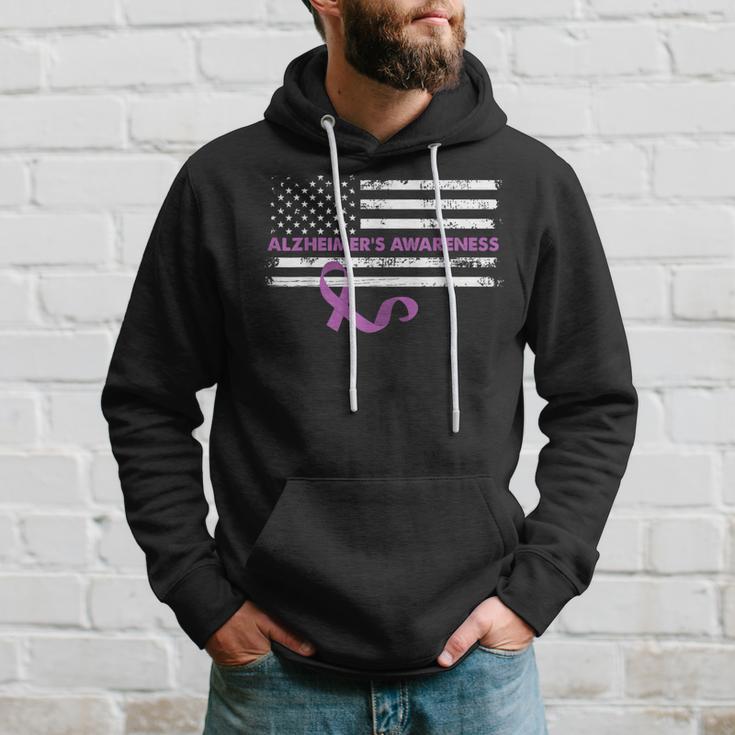 Purple Ribbon Alzheimer's Awareness Us Flag Hoodie Gifts for Him