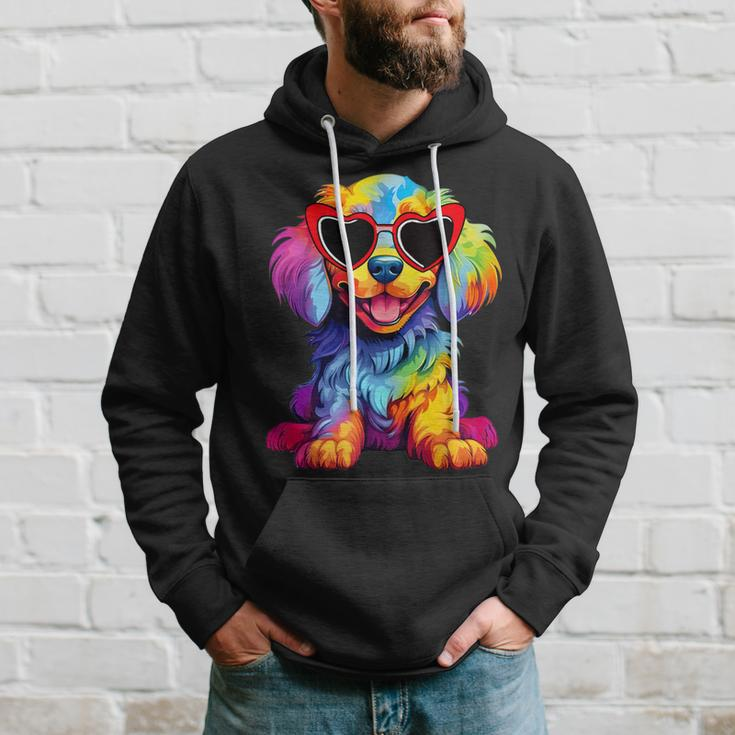 Rainbow Cute Dog Wearing Glasses Heart Puppy Love Dog Hoodie Gifts for Him