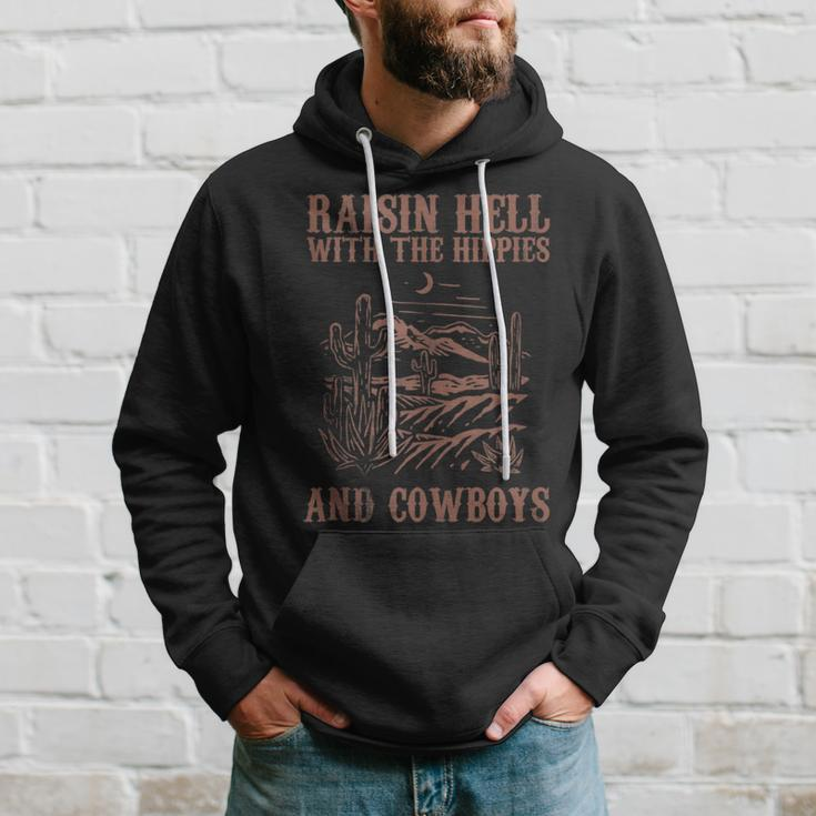 Raising Hell With The Hippies And Cowboys Western Cowgirl Hoodie Gifts for Him