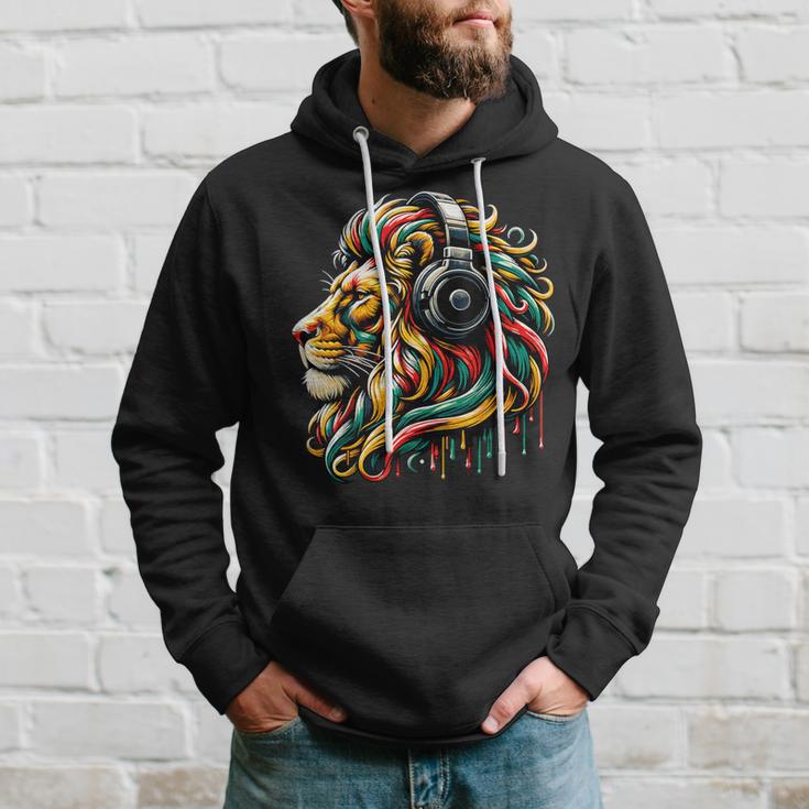 Rasta Reggae Music Headphones Jamaican Lion Of Judah Hoodie Gifts for Him