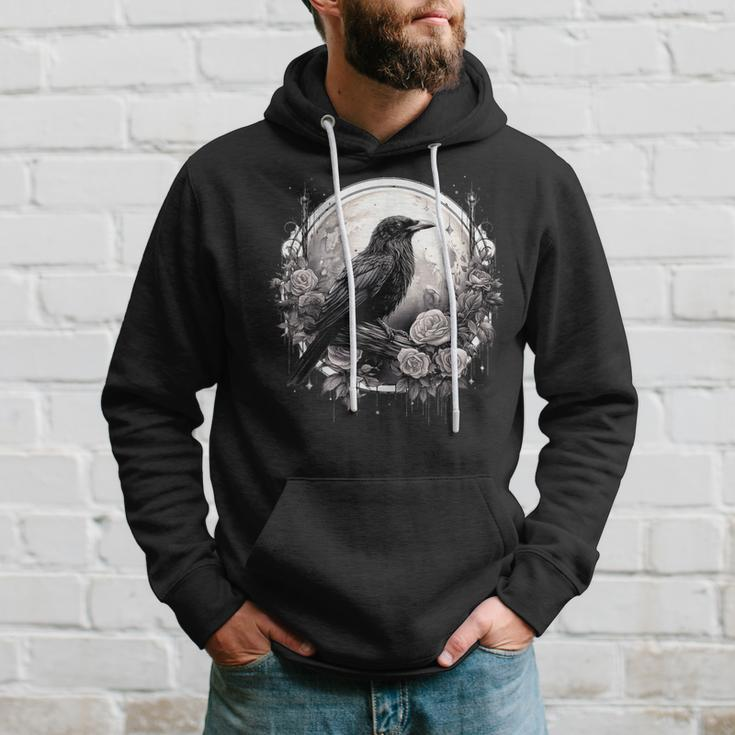 Raven Full Moon Gothic Witchy Crow Roses Mystical Hoodie Gifts for Him