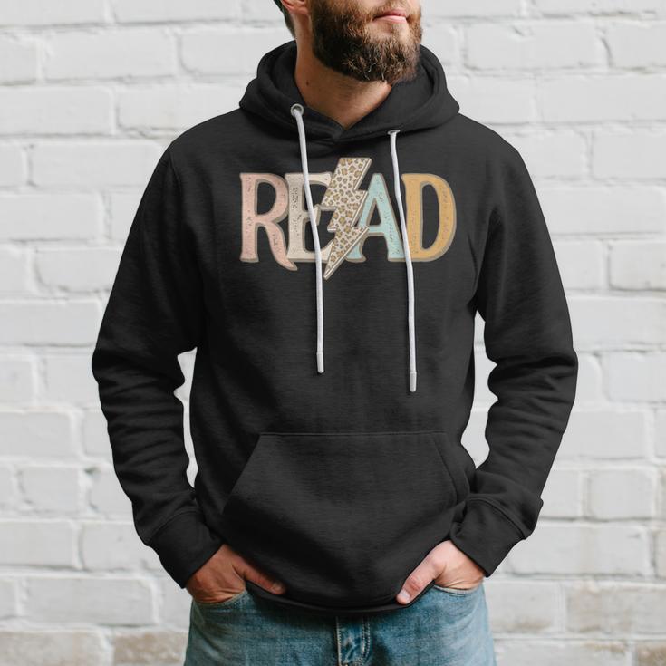 Read Leopard Lightning Bolt Book Lover Librarian Reader Hoodie Gifts for Him