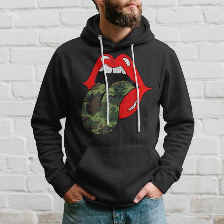 Red Lips Camo Tongue Retro Vintage Trendy Camouflage Hoodie Gifts for Him